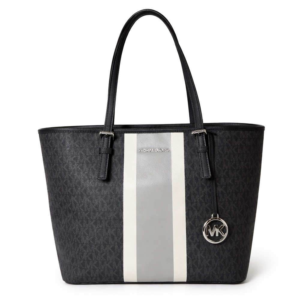 Michael Kors Eva Large Logo Stripe Tote Black MK Signature Work Laptop Bag NWOT - Picture 16 of 16